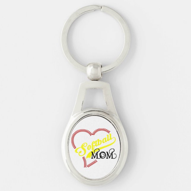 Softball Mom Seam Stitch Heart Seams Bal Key Chain (Front)