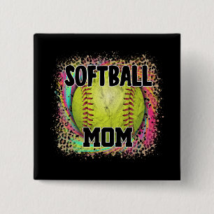Softball Mom Tie Dye Leopard Print Yellow Ball 2 Inch Square Button