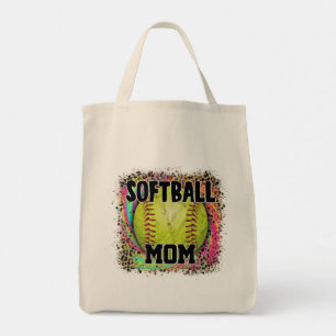 Softball Mom Tie Dye Leopard Print Yellow Ball Tote Bag