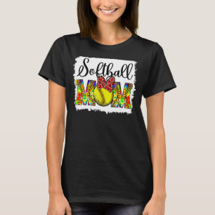 Softball Mom Tie Dye Messy Bun Mom Life Cute Mothe T-Shirt