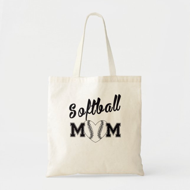 Softball mom with hart tote bag (Front)