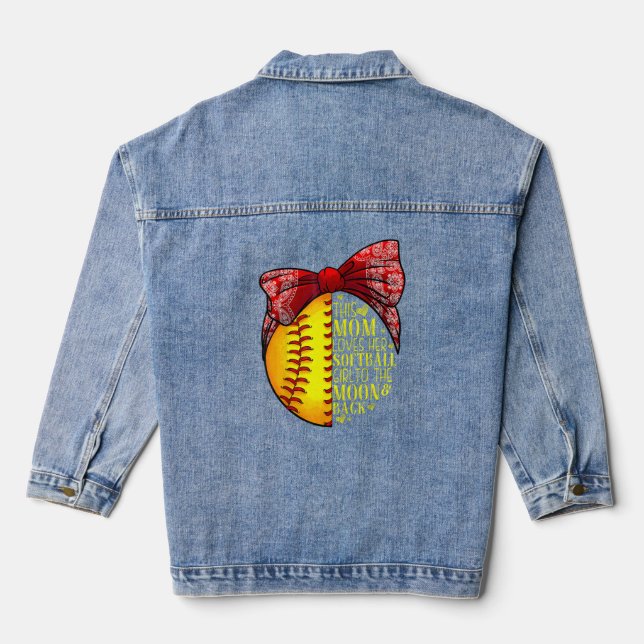Softball  Mom Women Pitcher Catcher Girls  Denim Jacket (Back)