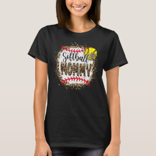 Softball Mommy Leopard Bleached Mother's Day Game  T-Shirt