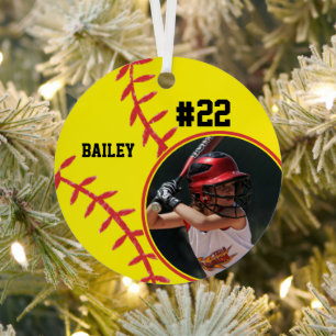 Softball Name Jersey Number Photo Keepsake Metal Ornament