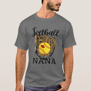 Softball Nana Leopard Game Day Gift For Mother Pla T-Shirt