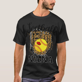 Softball Nana Leopard Game Day Gift For Mother Pla T-Shirt