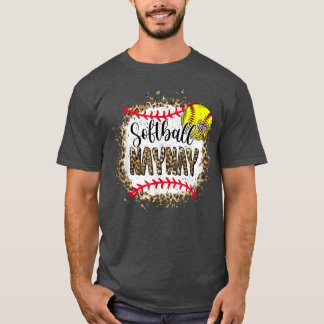 Softball Naynay leopard bleached mothers day game T-Shirt