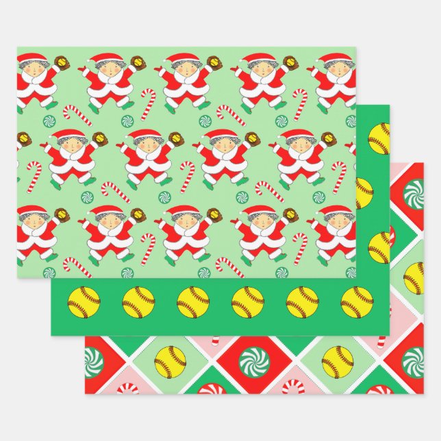 Softball Noël Vacances Papier cadeau enveloppant (Lot)