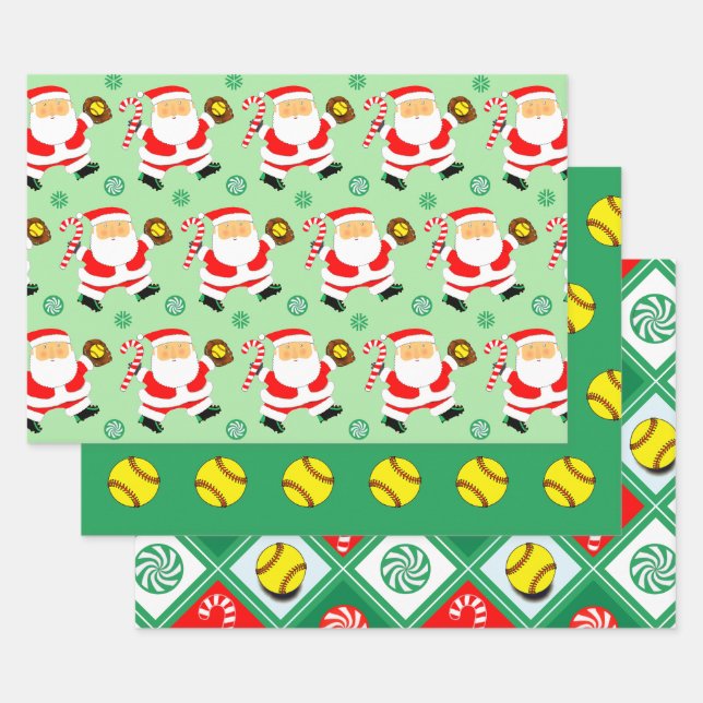 Softball Noël Vacances Papier cadeau enveloppant (Lot)