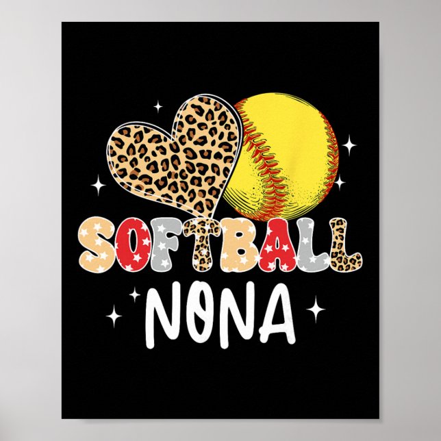 Softball Nona Heart Leopard Softball Player Lover  Poster (Front)