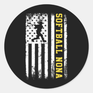Softball Nona Vintage Usa American Flag Classic Round Sticker