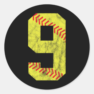 Softball Number 9 Nine 9th Birthday  Classic Round Sticker