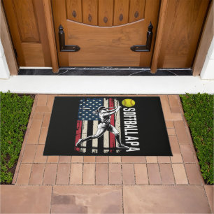 Softball Papa American US Flag Doormat