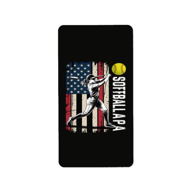 Softball Papa American US Flag Label (Front)