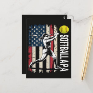 Softball Papa American US Flag Postcard