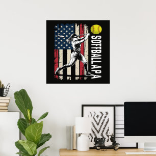 Softball Papa American US Flag Poster