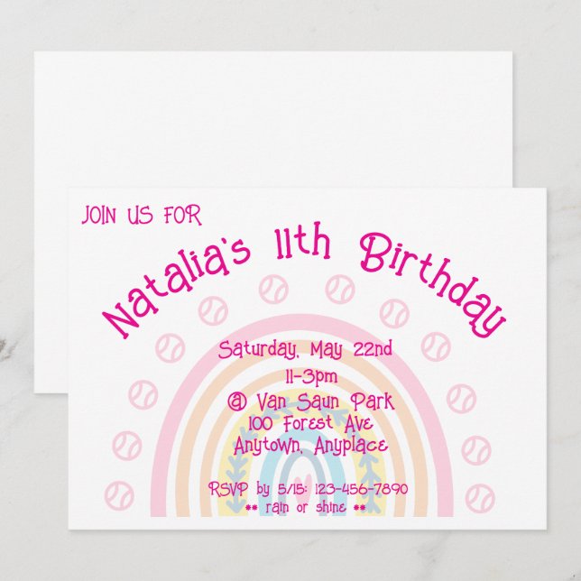 Softball Party Birthday Invitation (Front/Back)