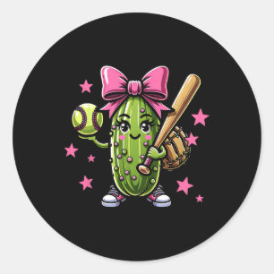 Softball Pickle Sports Girls Baseball With Pink Bo Classic Round Sticker