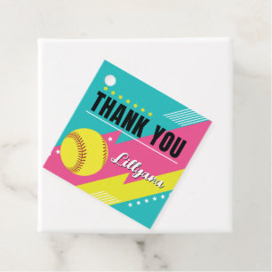 Softball Pink Teal Yellow Birthday Party Thank You Favour Tags