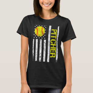 Softball Pitcher American USA Flag T-Shirt