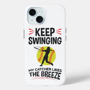 Softball Pitcher Funny Keep Swinging Breeze iPhone 15 Case