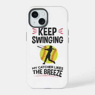 Softball Pitcher Funny Keep Swinging Breeze iPhone 15 Case
