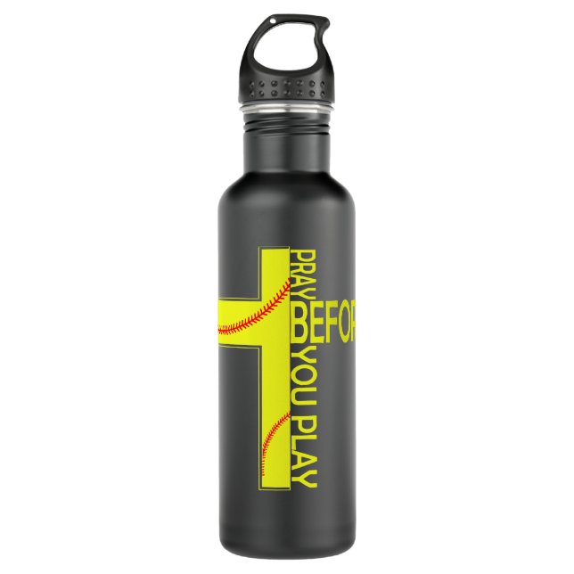 Softball Pitcher Hitter Catcher Pray before you pl 710 Ml Water Bottle (Front)