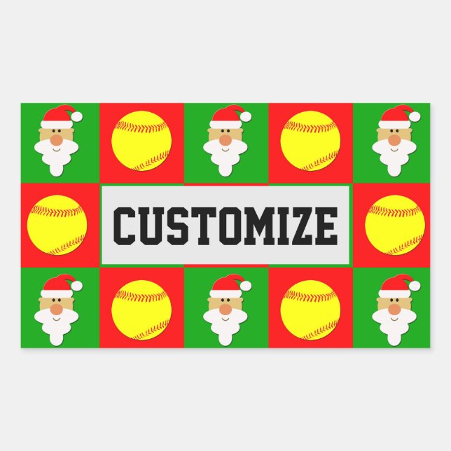 Softball Player Christmas Santa Custom Name / Text Sticker (Front)