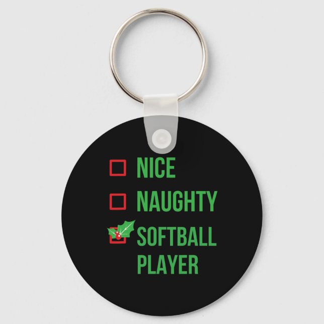 Softball Player Funny Pajama Christmas Gift  Keychain (Front)