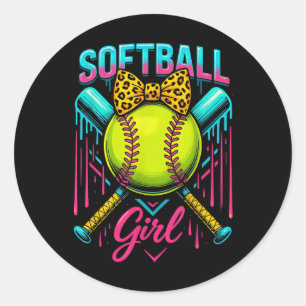 Softball Player Girl Ice Cream Softball Drip  Classic Round Sticker