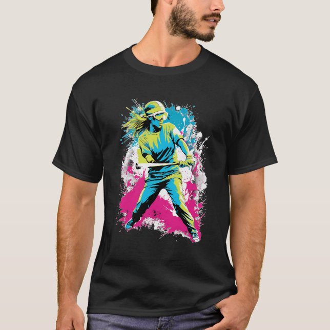 Softball Player Girls Women Batter Colourful T-Shirt (Front)