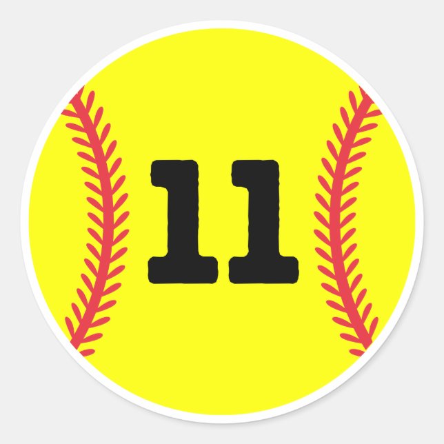 Softball Player Jersey Favourite Number #11 Classic Round Sticker (Front)