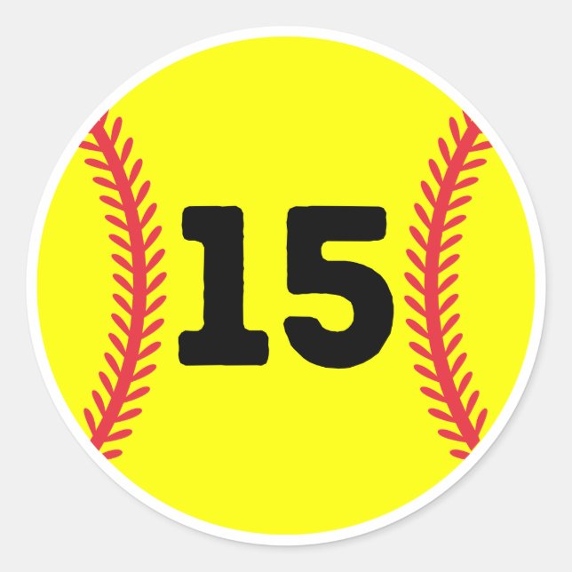 Softball Player Jersey Favourite Number #15 Classic Round Sticker (Front)
