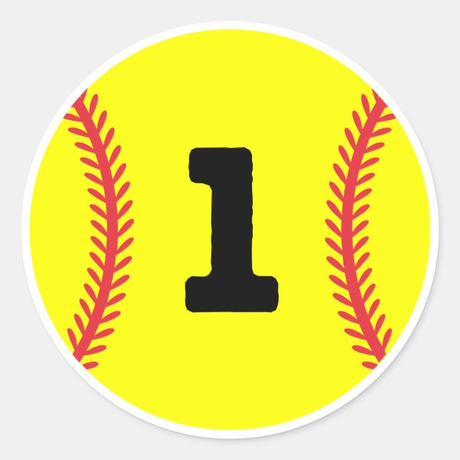 Softball Player Jersey Favourite Number #1 Classic Round Sticker (Front)