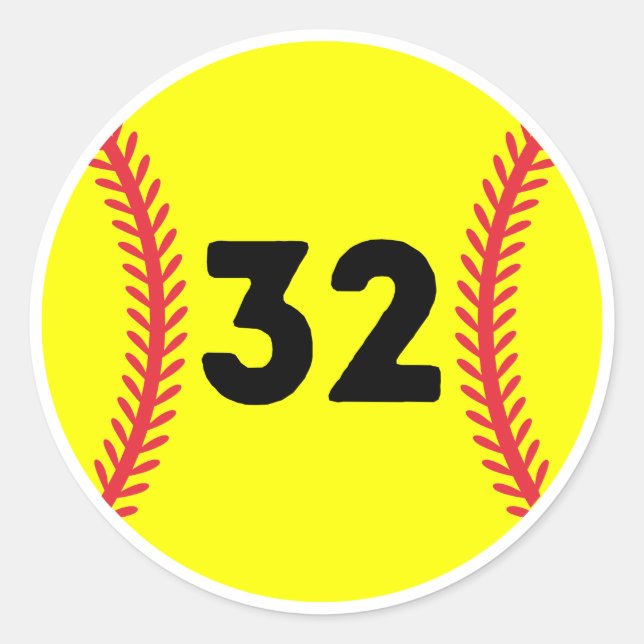 Softball Player Jersey Favourite Number #32 Classic Round Sticker (Front)