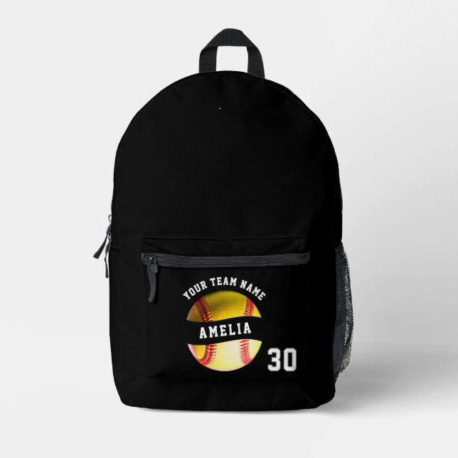 Softball Player Name Number Team Name Sports Printed Backpack (Front)