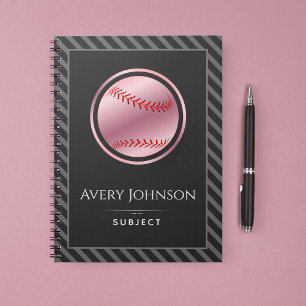 Softball Player Name Subject Elegant Striped Grey Notebook