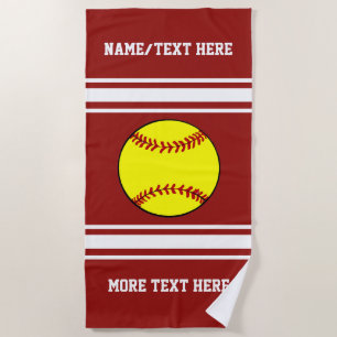Softball Player Name Team Club Name Custom Colour Beach Towel
