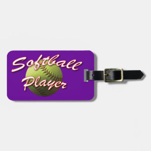Softball Player on Purple Luggage Tag