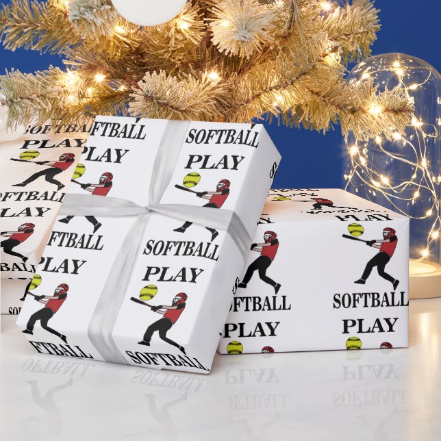 Softball Player Play Softball Wrapping Paper (Holidays)