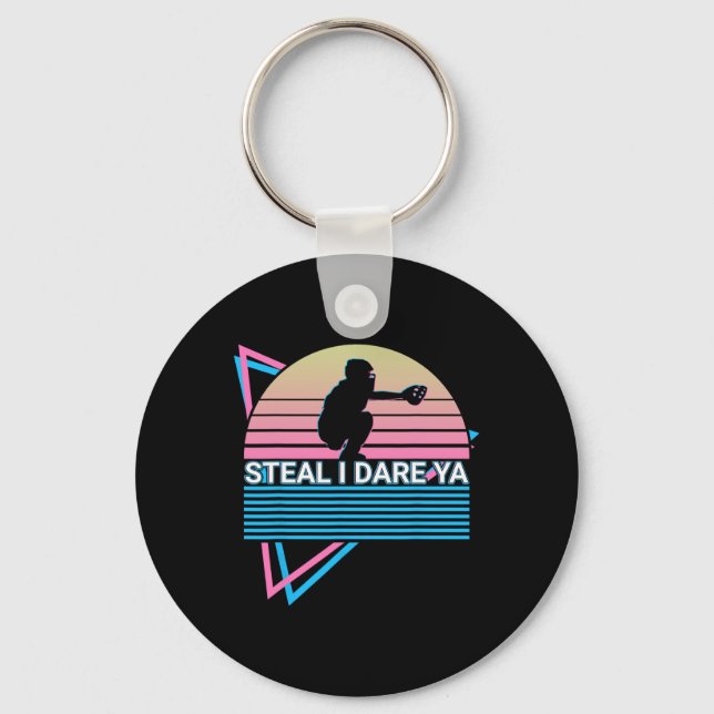 Softball Player Retro Steal I Dare Ya  Keychain (Front)