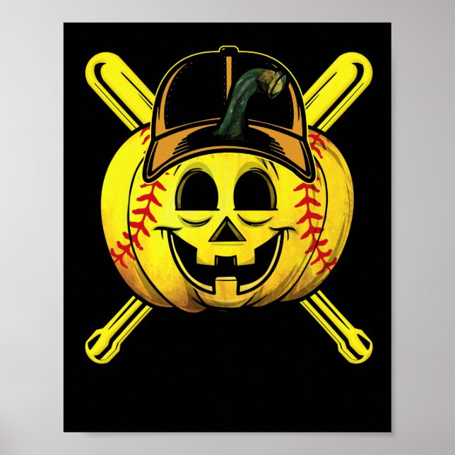 Softball Player Scary Pumpkin Costume Halloween Poster (Front)