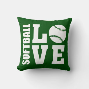 Softball Players, Love Softball, Green Throw Pillow
