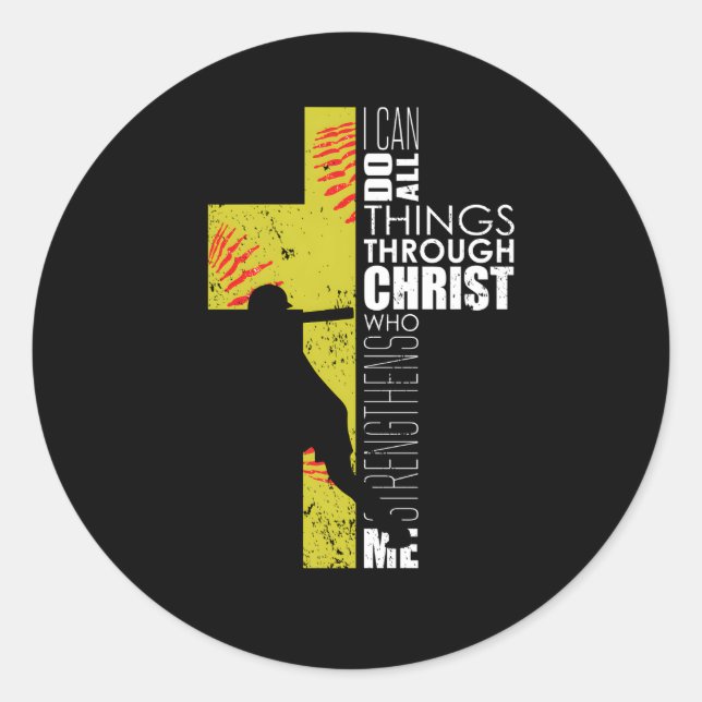 Softball Players N Christian Religious Classic Round Sticker (Front)
