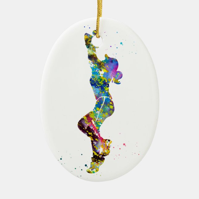 Softball Playing Girl Ceramic Ornament (Front)