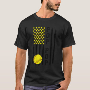 Softball Pop Pop Grandpa Us Flag Softball Player P T-Shirt