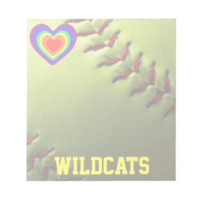 Softball Pride Rainbow Heart and Name Notepad (Front)