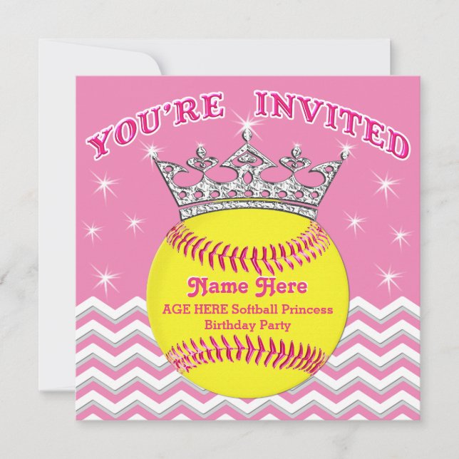 Softball Princess Softball Birthday Invitations (Front)
