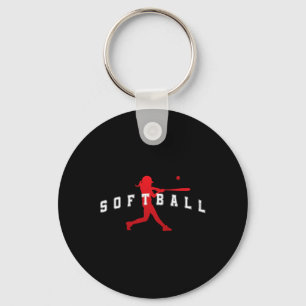 Softball Red Team Player Varsity Text  Keychain