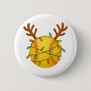 Softball Reindeer Christmas Lights Funny Sport 2 Inch Round Button